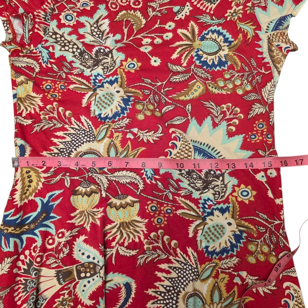 Chaps Red Floral Short Sleeve Fit n Flare Dress Size L - Picture 8 of 10